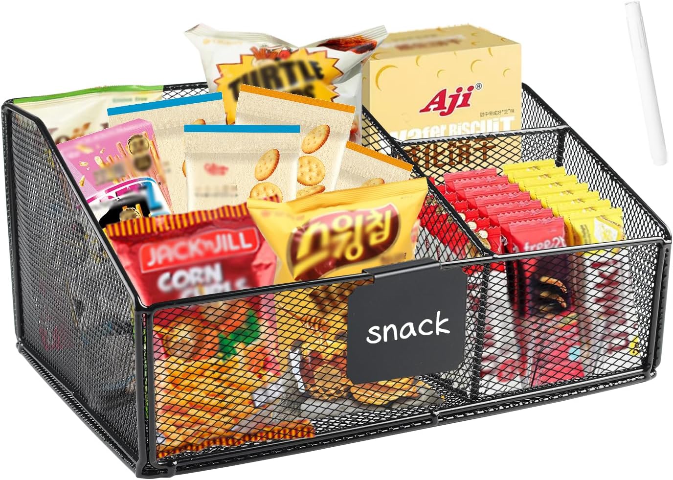 Organiz. estación snack cesta alambre 3 compartimentos