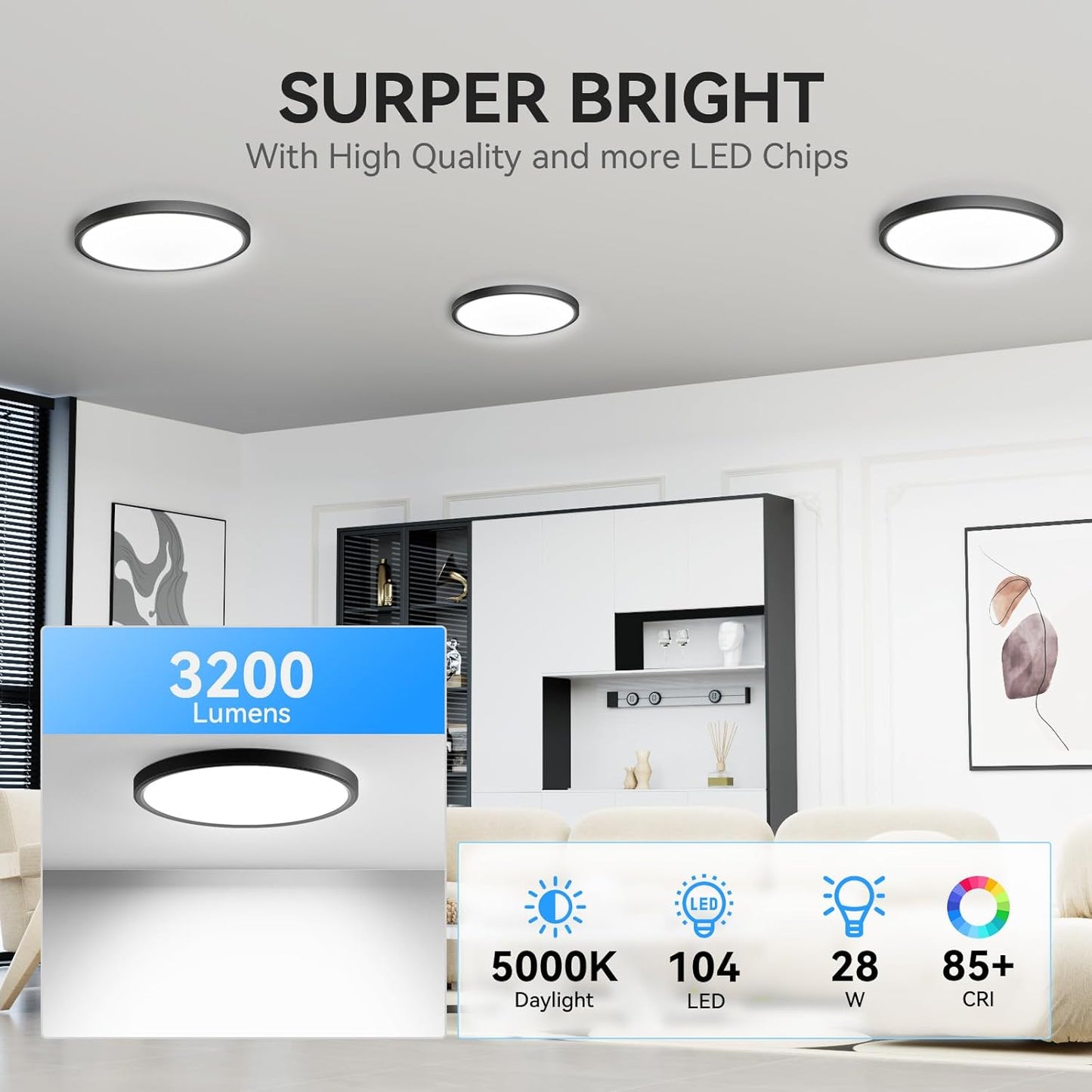 Lámpara techo LED empotrado 12pulg 3200lm 5000K negro