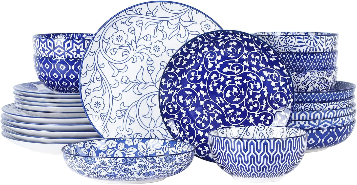 Set 24 Pzas Vajilla Cerámica 6 Personas Azul Vintage