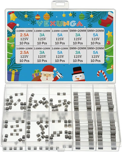 Kit 100 fusibles Navidad 125V 3A 5A vidrio mini 3.6x10mm