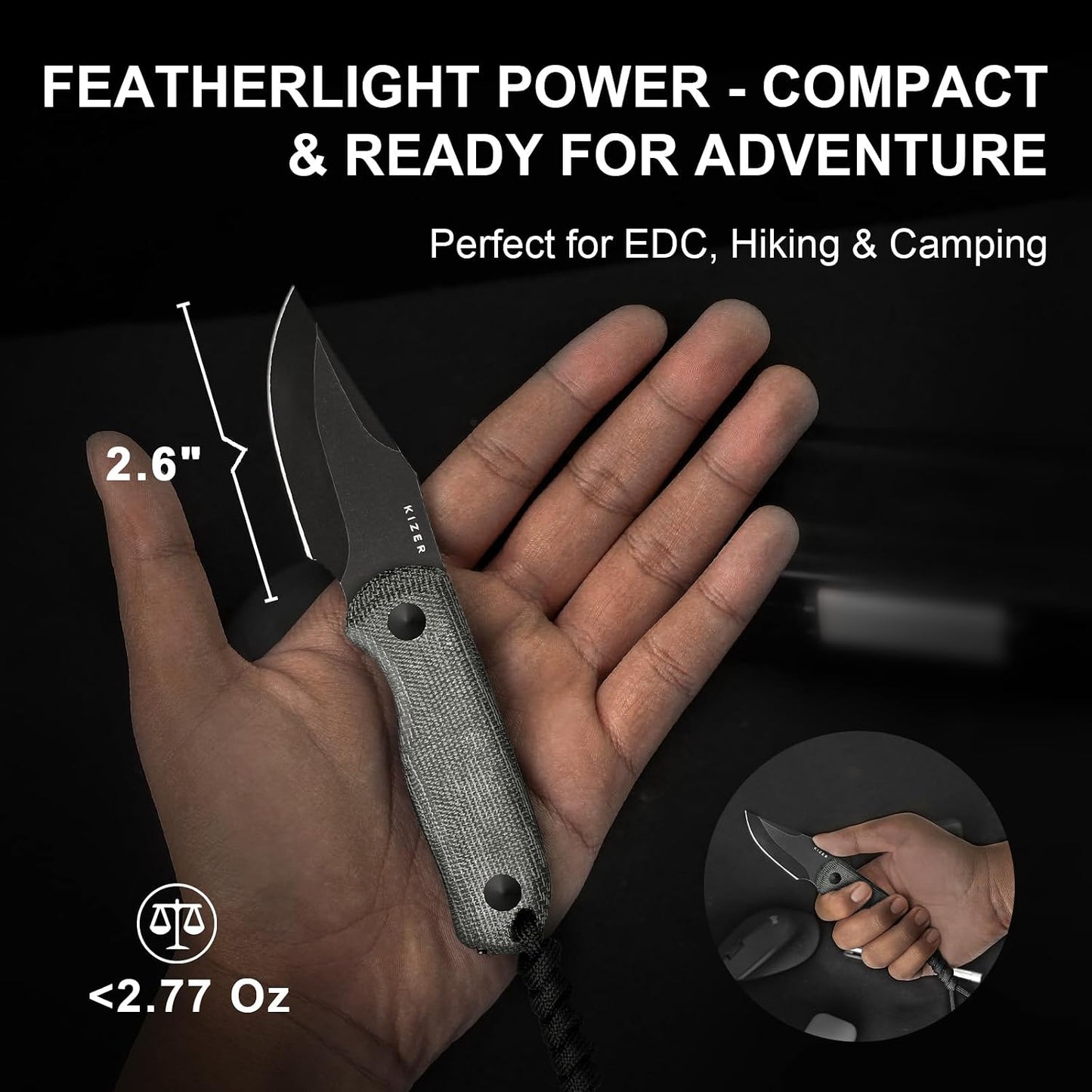 Cuchillo EDC Drop Bear hoja AEB-L 6.6cm mango Micarta negro