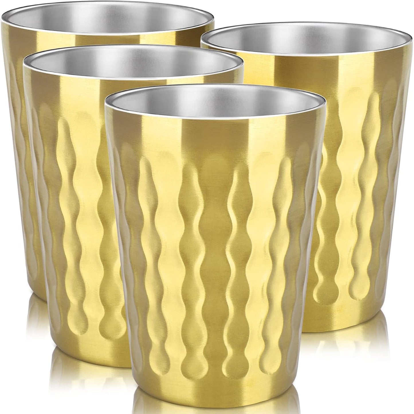 4 Pzas Vasos Acero Inox Doble Pared Dorado Portátiles