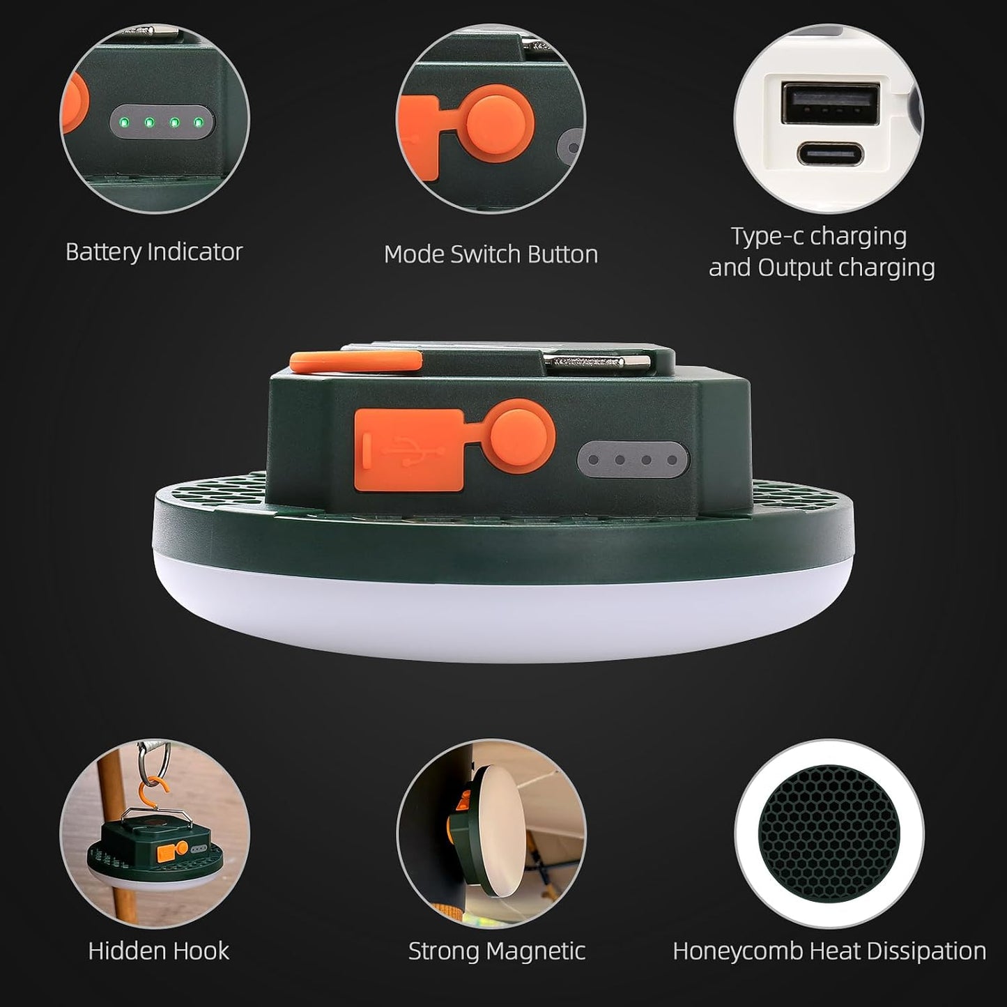 Linterna LED recargable portátil para colgar campamento