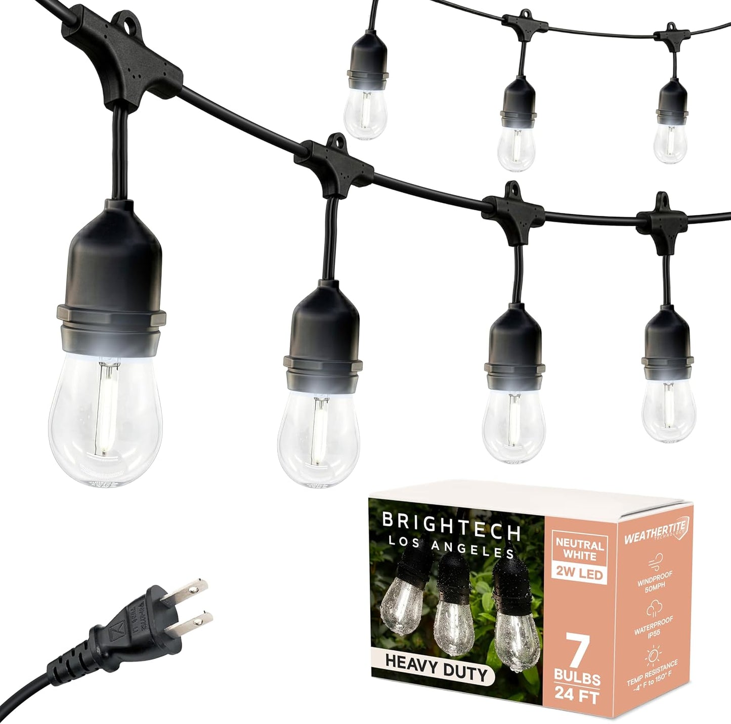 Cadena luces LED impermeables 24ft exteriores Edison