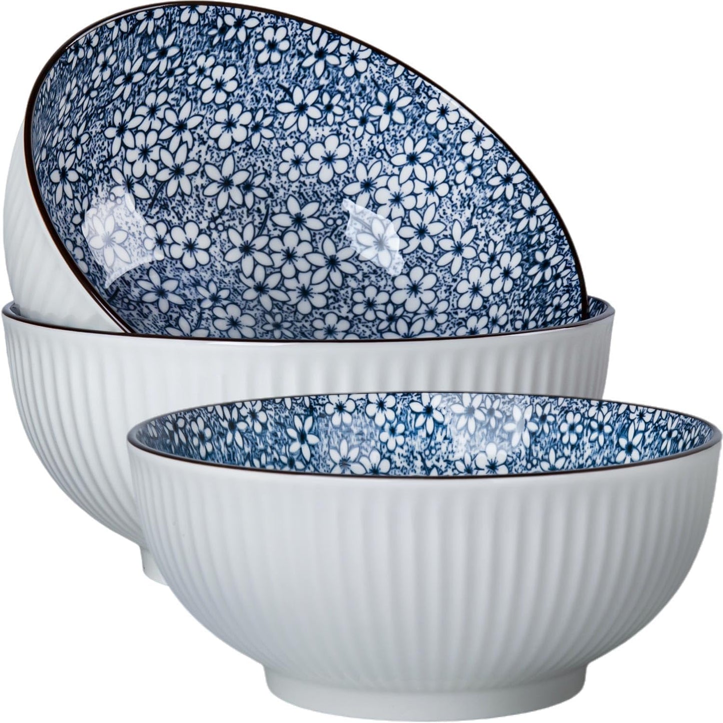 Tazones sopa 60oz cerámica japonesa 3 Pzas azul blanco