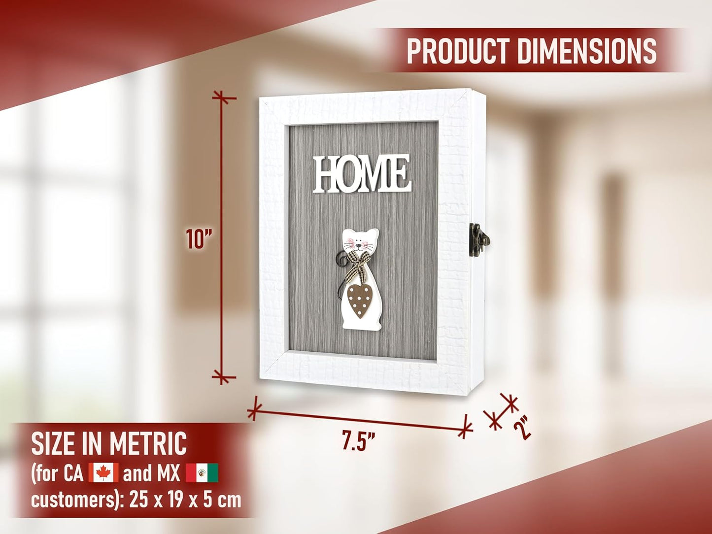 Caja llaves madera rústica con 6 ganchos decorativa pared