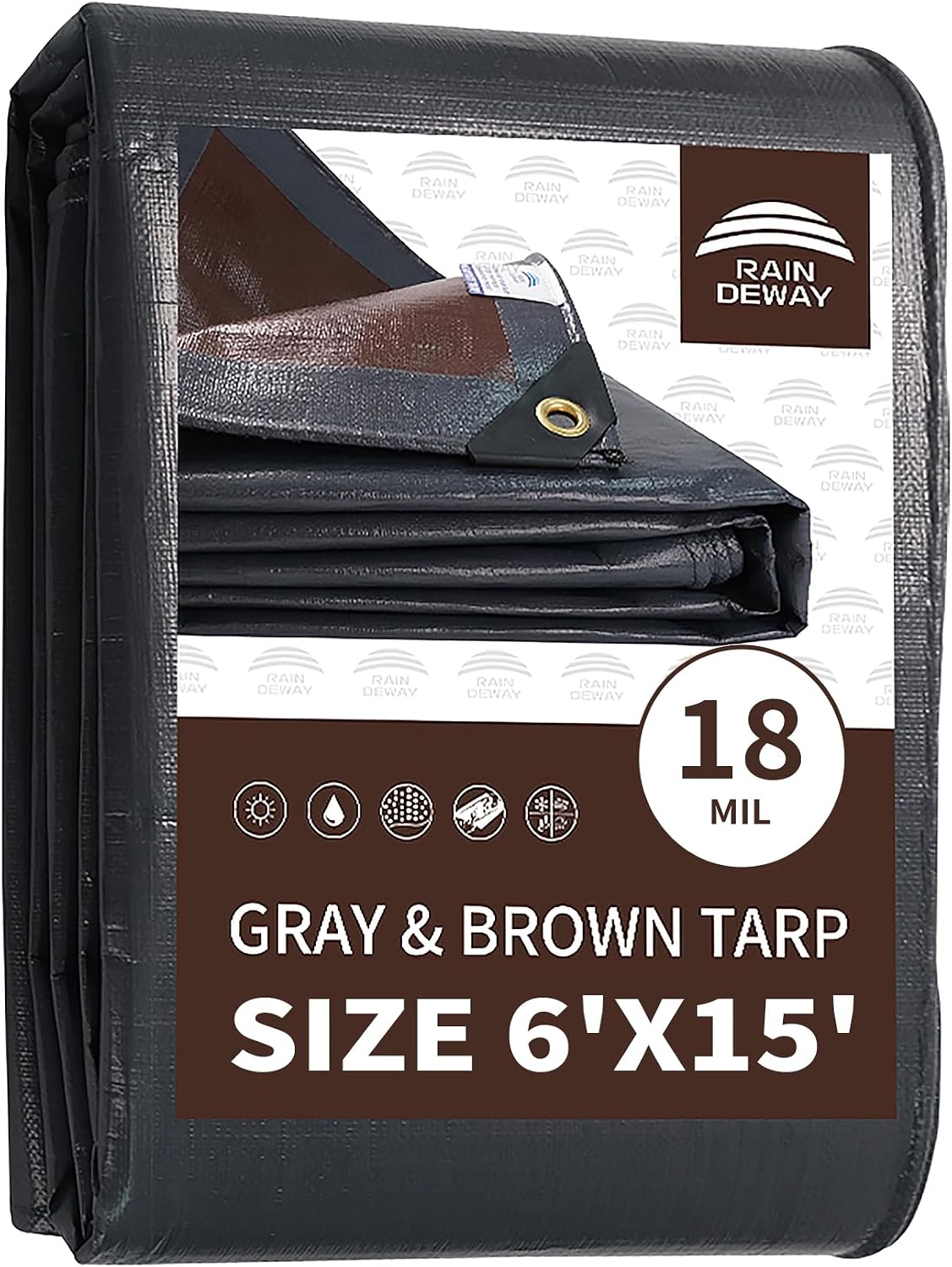 Lona 6x15ft 18mil resistente UV impermeable marrón/gris