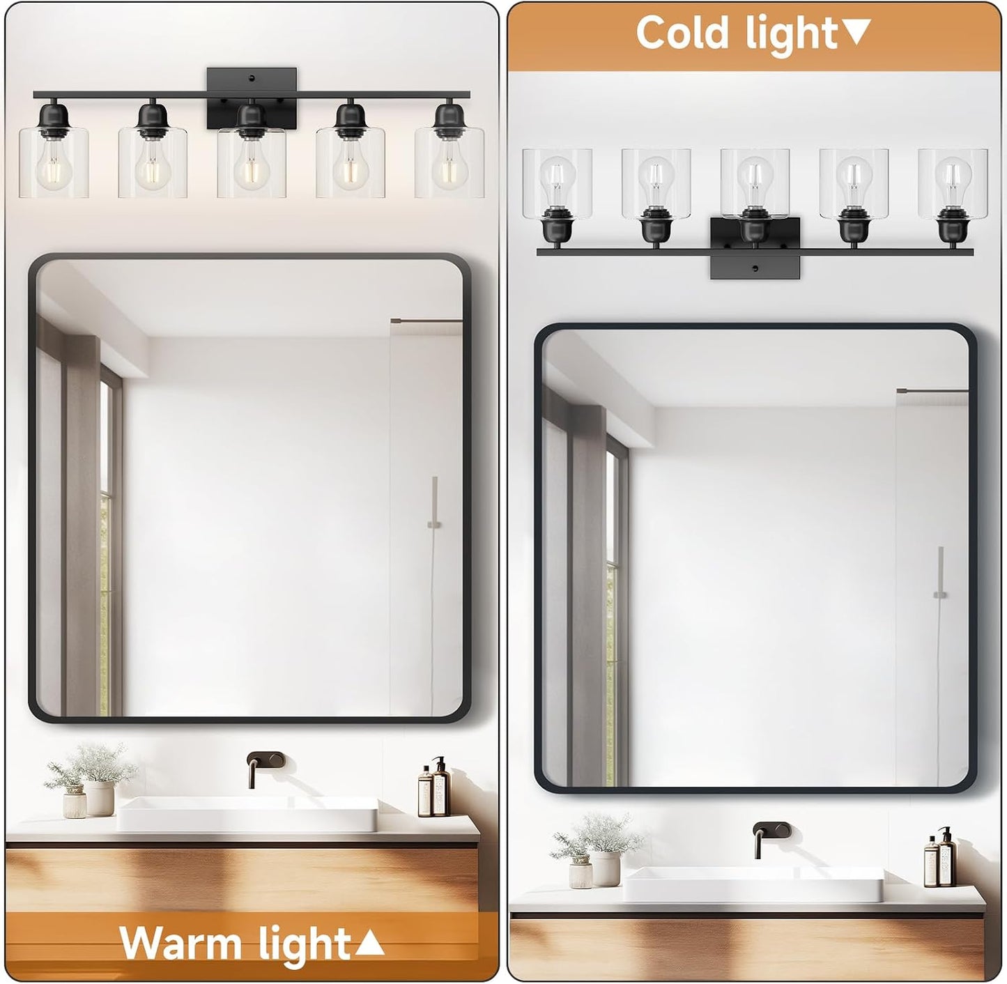 Lámpara tocador baño 5 luces negras 31pulg vidrio