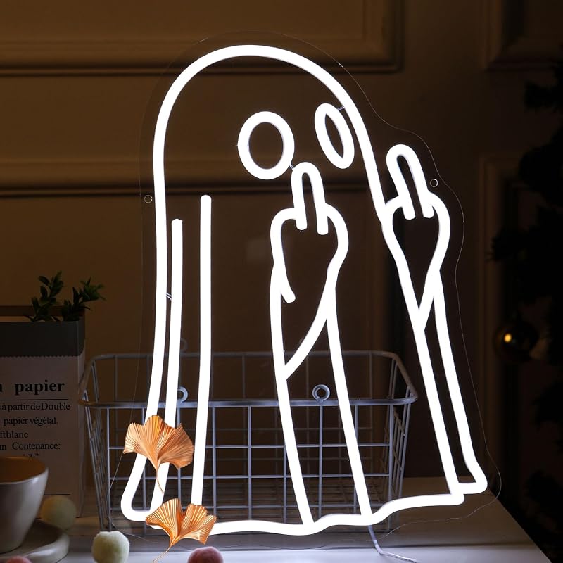 Letrero neón Halloween dedo medio luces LED decoración