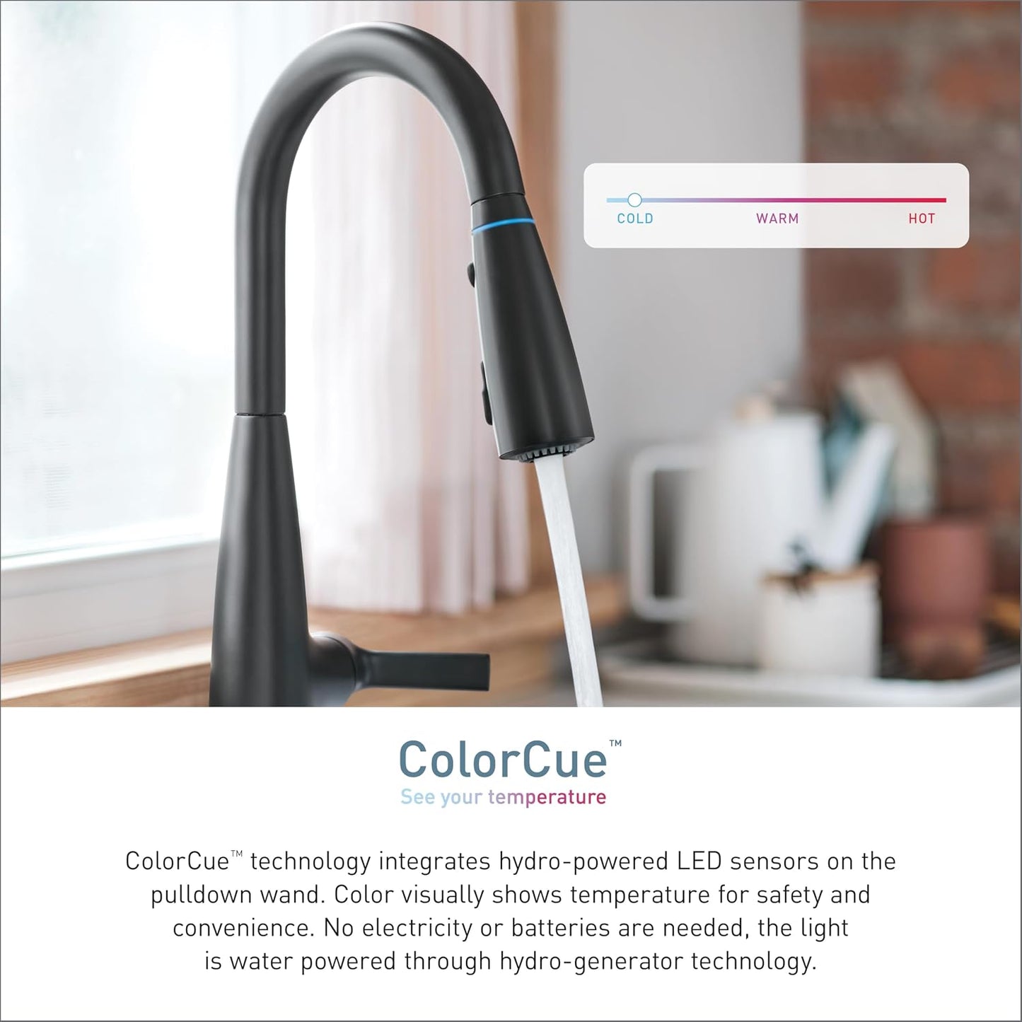 Grifo cocina Haelyn una manija negro con luz LED y