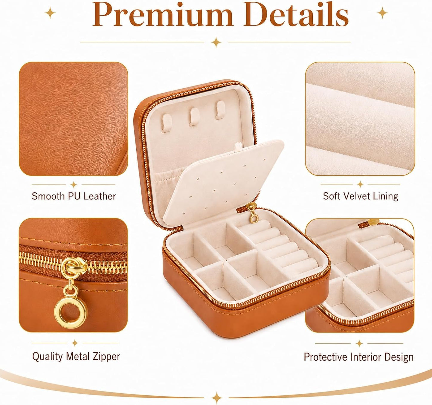 Caja de viaje cuero para aretes de botón mujeres y niñas