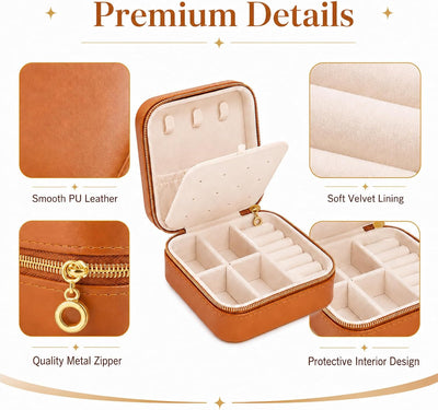 Caja de viaje cuero para aretes de botón mujeres y niñas