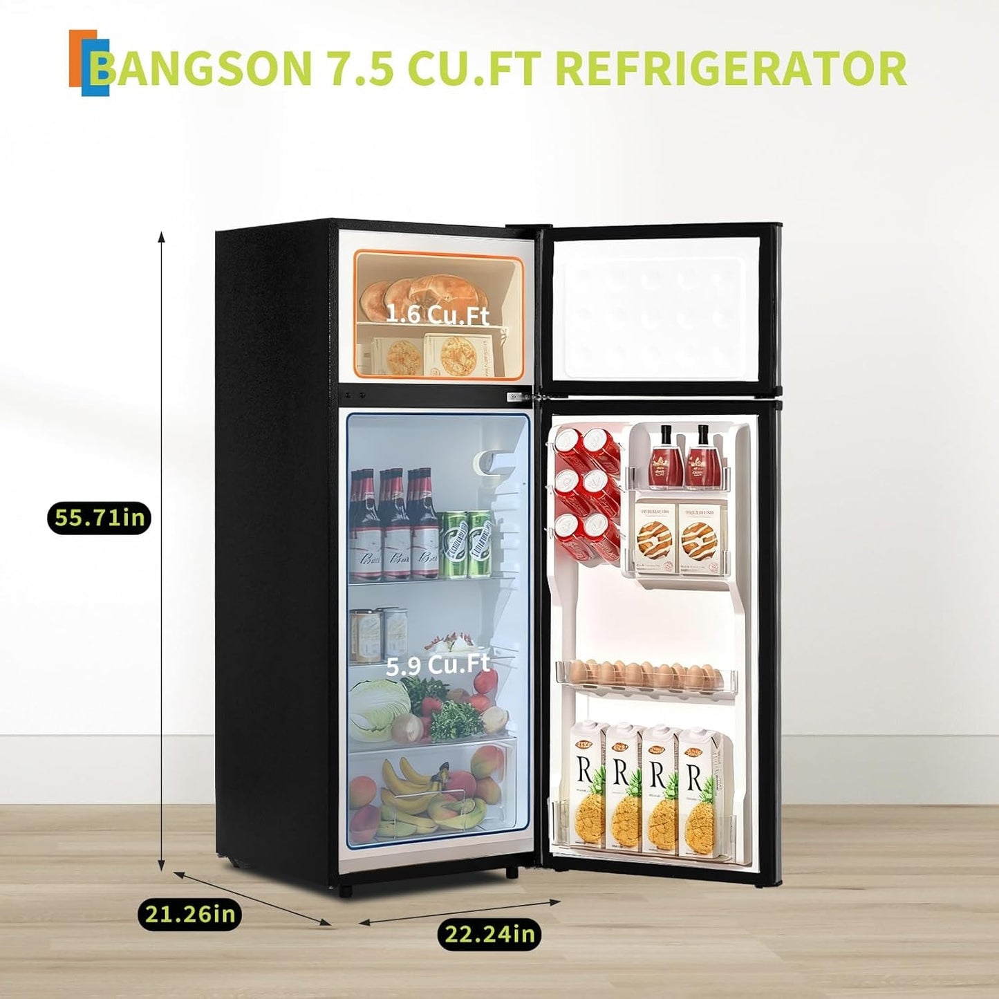 Refrigerador 2 puertas 7.5 pies cúbicos con congelador