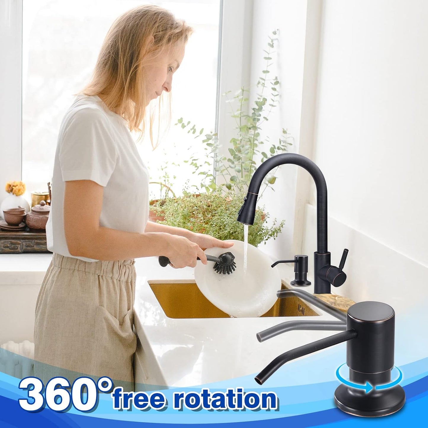 Dispensador jabón cocina bronce recargable bomba
