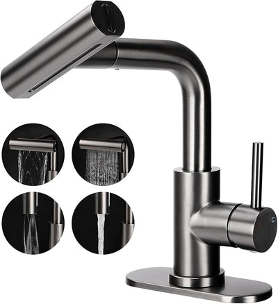 Grifo baño acero inox negro mate 24" rociador 4 modos