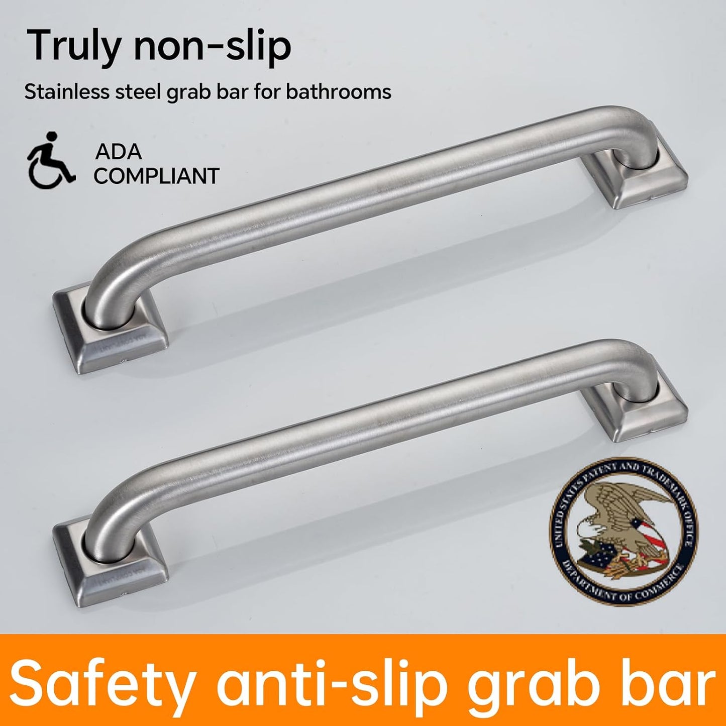 Barra agarre acero inox 500lb riel baño antiderrap ADA