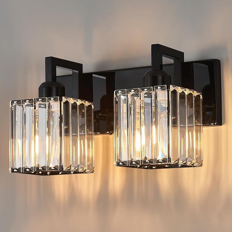 Lámpara cristal baño 2 luces color negro chapado