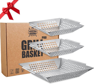 3 Pzas Cesta Parrilla Verduras Acero Inox Resistente