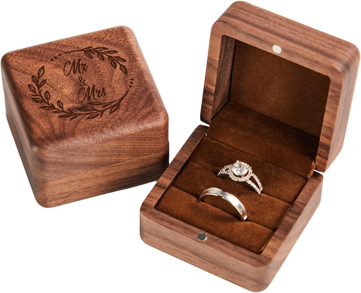 Caja anillos madera grabada para boda y propuesta