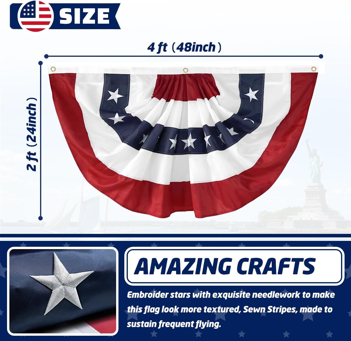 3 Pzas Banderas Abanico 2x4ft Estrellas Lona Ojales
