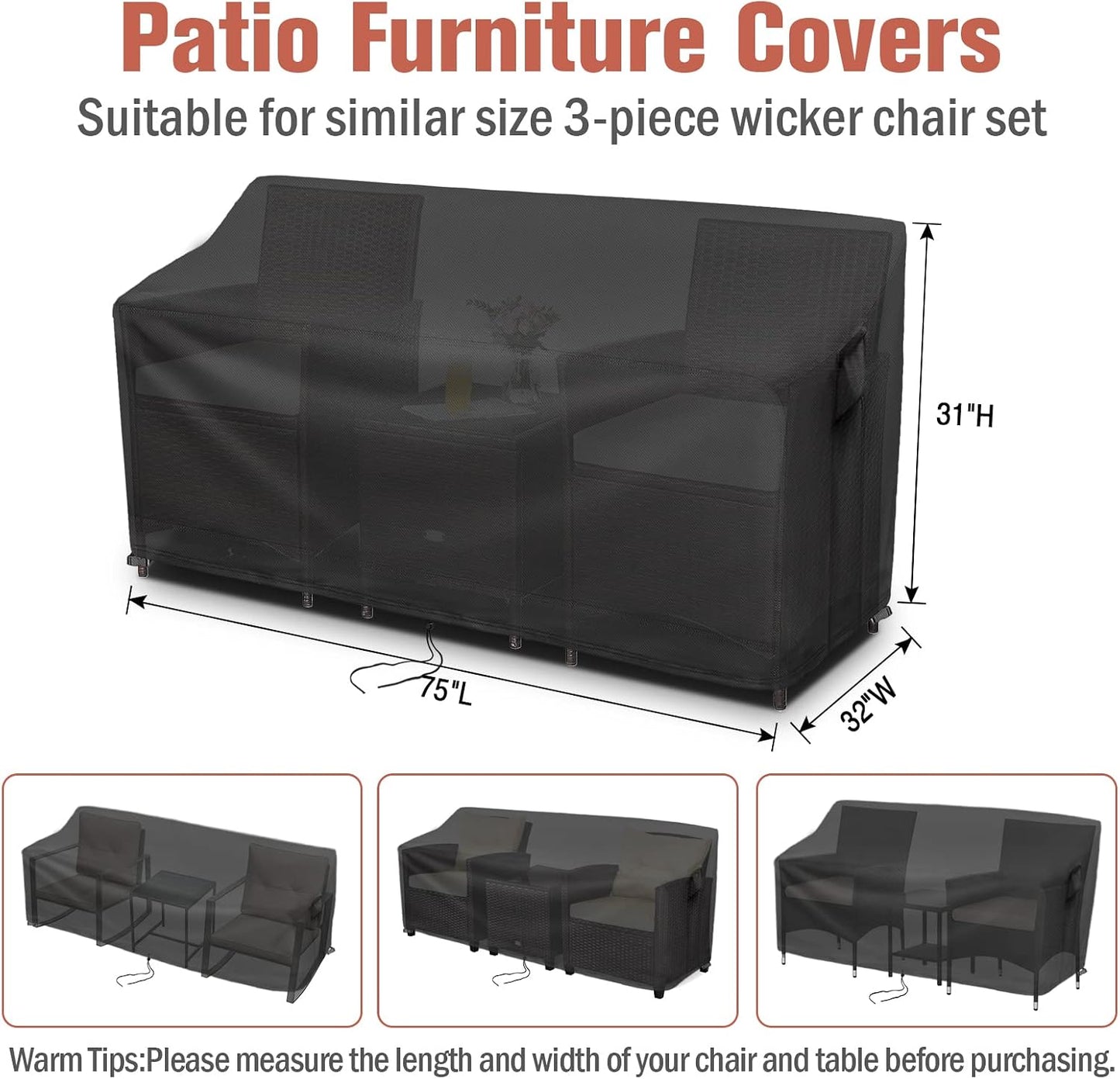 Fundas sillas de mimbre para patio impermeable 75x32x31