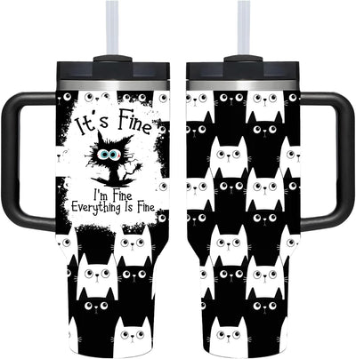 Vaso 40oz con asa «everything is fine cat» regalo gatos
