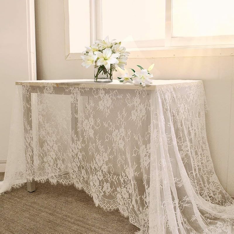 Mantel encaje blanco 6 pzas 60x120pulg decoración mesa