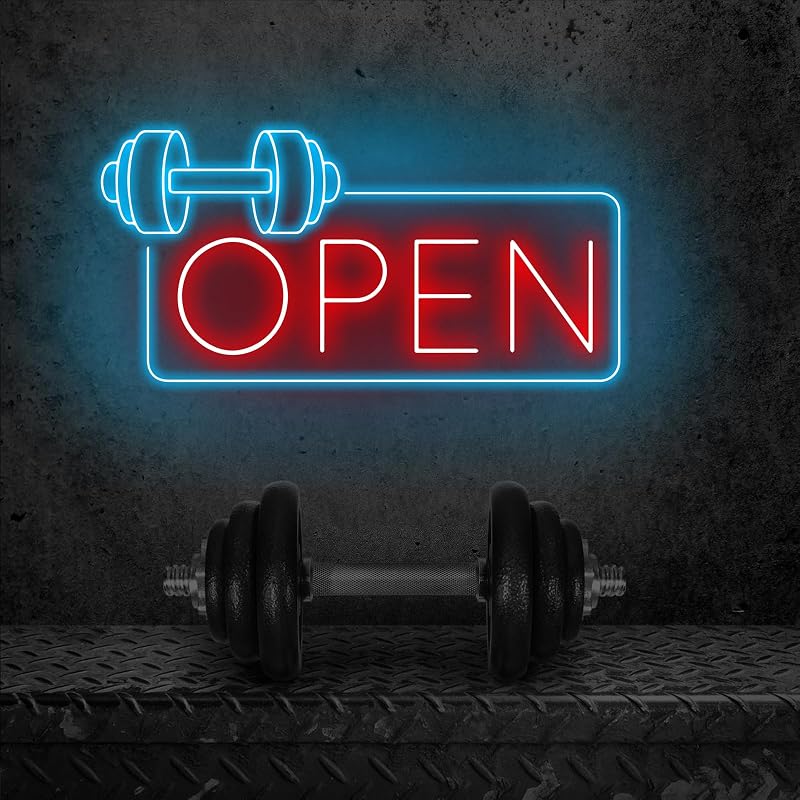 Letrero neón abierto para gimnasio y casa