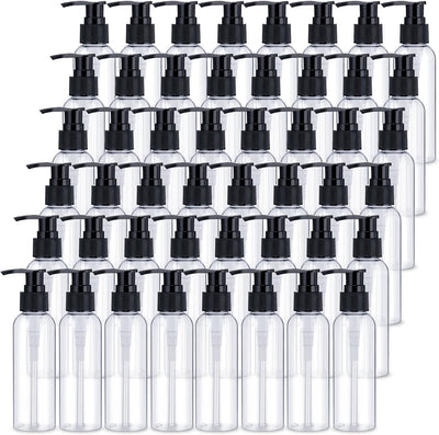48 Botellas Plástico 4oz con Bomba Dispensador Champú Negro