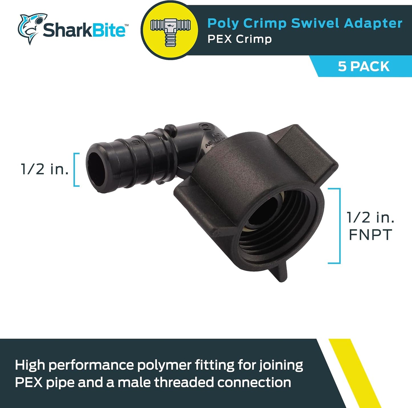 Adaptador codo crimpado PEX 1/2x1/2 pulg pack 5