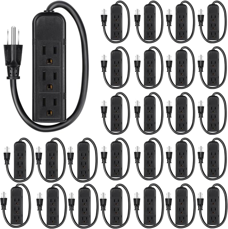20 Tiras Extensión 3 Tomas Plano Negro para Oficina
