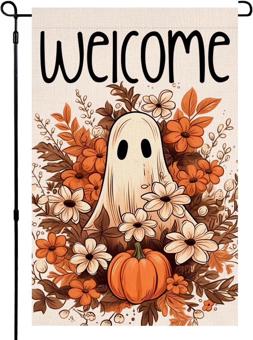 Bandera jardín Halloween 12x18pulg doble cara calabaza