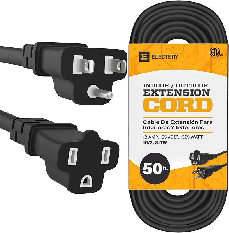 Cable extensión negro 50 ft 16/3 SJTW 3 clavijas exterior