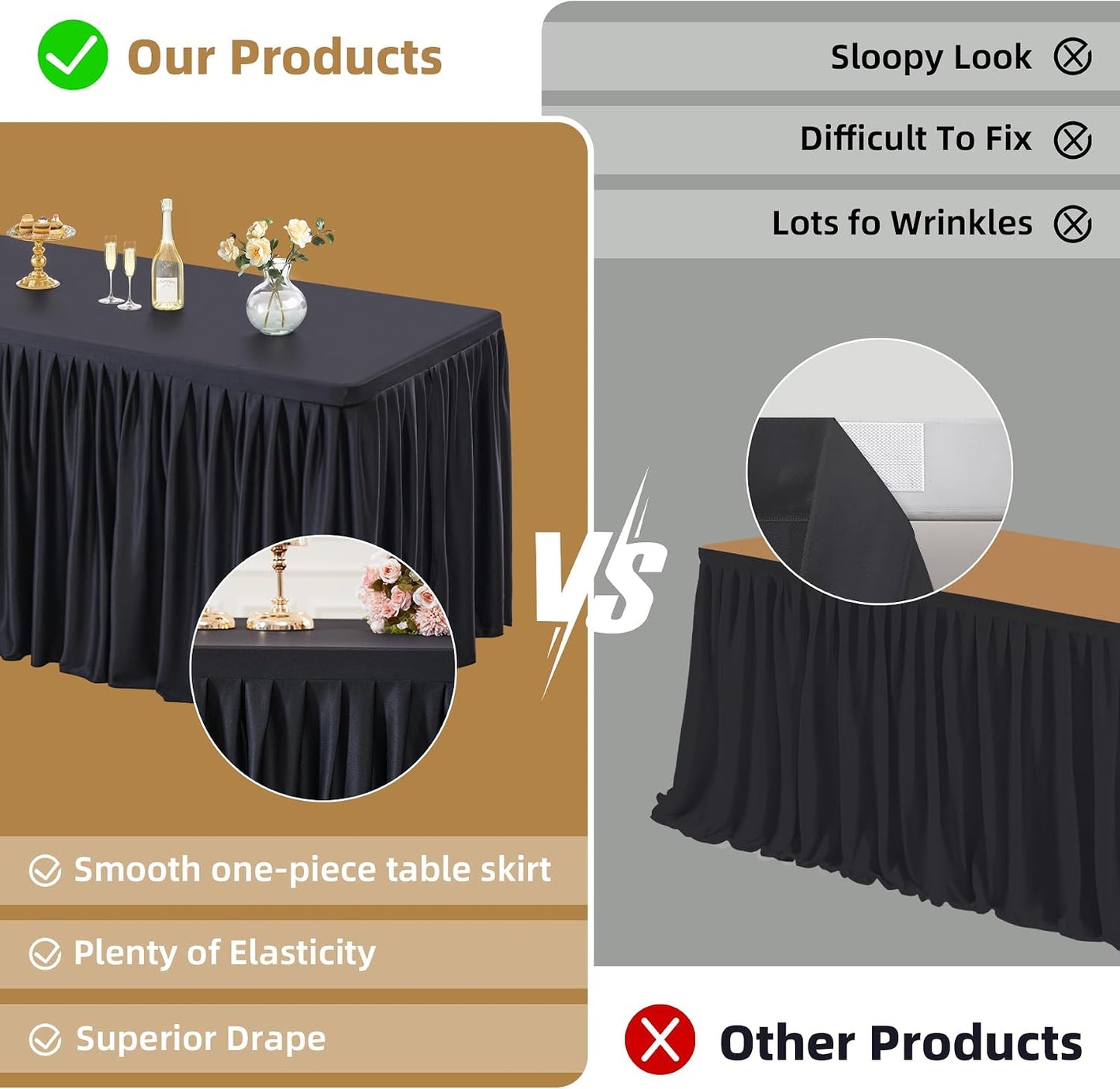 6 Pzas Funda Mesa Rectangular 8ft Negro Antiarrugas con