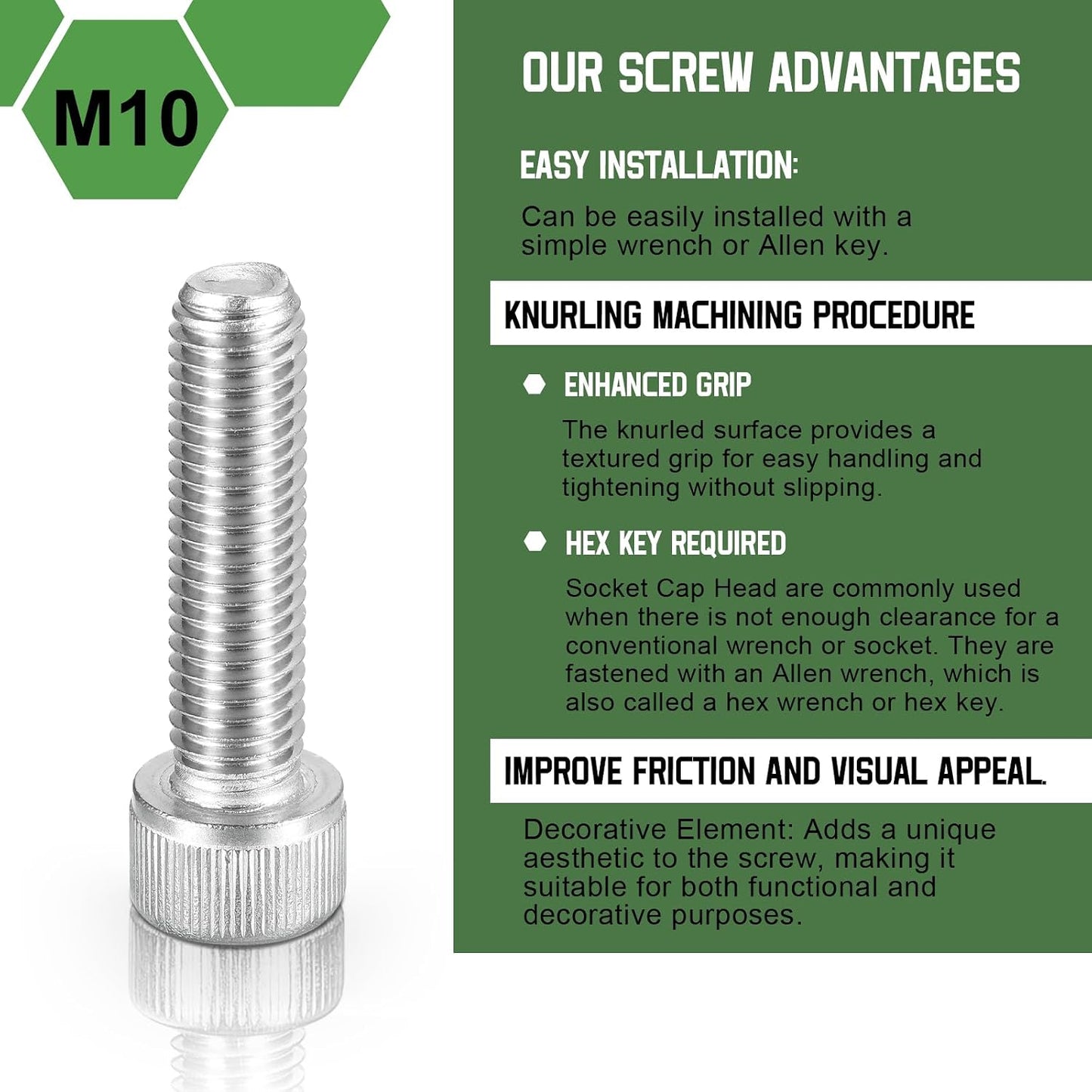 Tornillos hex M10-1.5x45 acero inox 304 plateado 6 uds