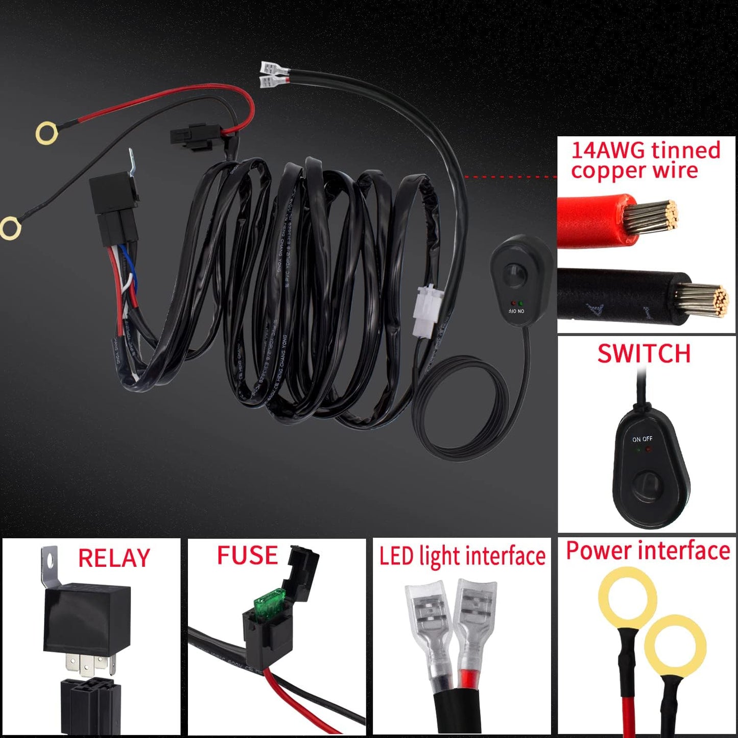 Kit arnés cableado LED 12V con interruptor y fusible