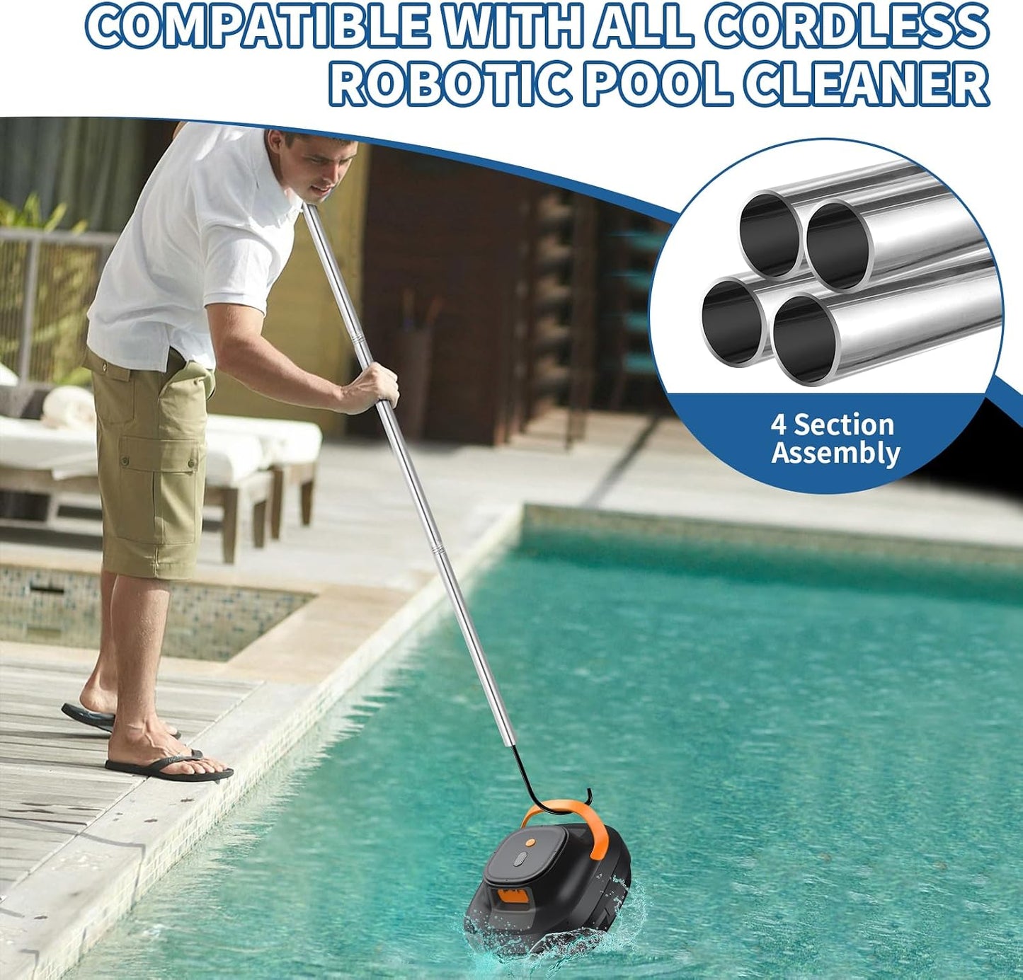 Gancho piscina limpiador 68" poste aluminio ajustable