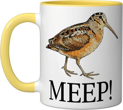 Taza cerámica Meep Bird con aves observando un faisán americano amarillo/blanco