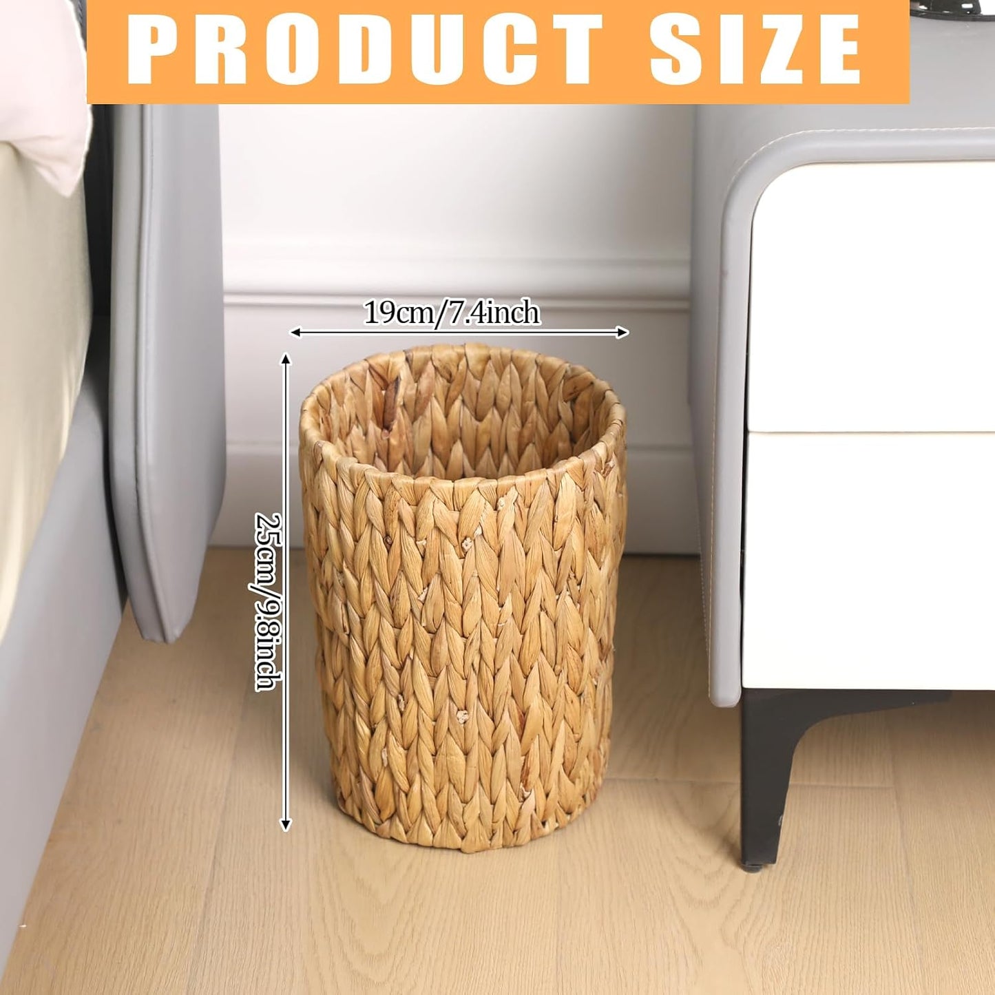 Cesta basura mimbre tejido a mano decorativa para baño oficina