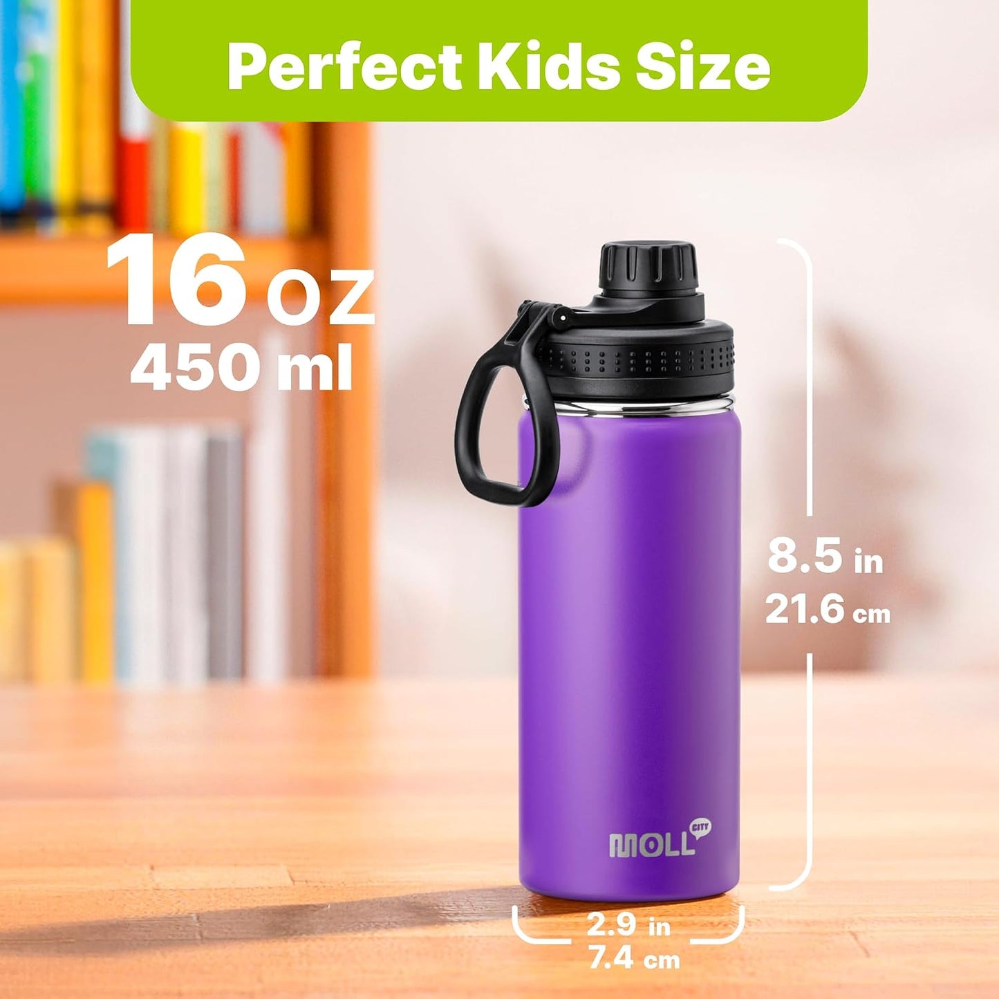 Botella agua niños escuela 16oz acero inox doble pared