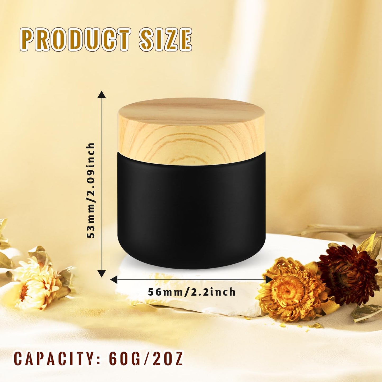 10 Tarros Vidrio 2oz con Tapas Madera para Cosméticos Negro