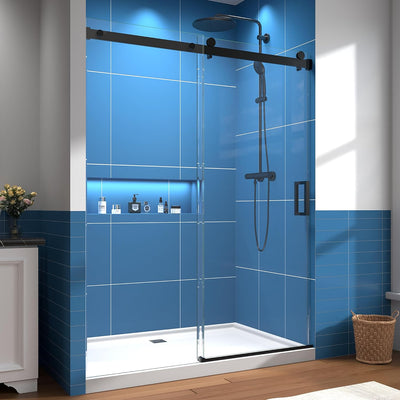 Puerta ducha deslizante vidrio templado 56-60pulg x76pulg negro