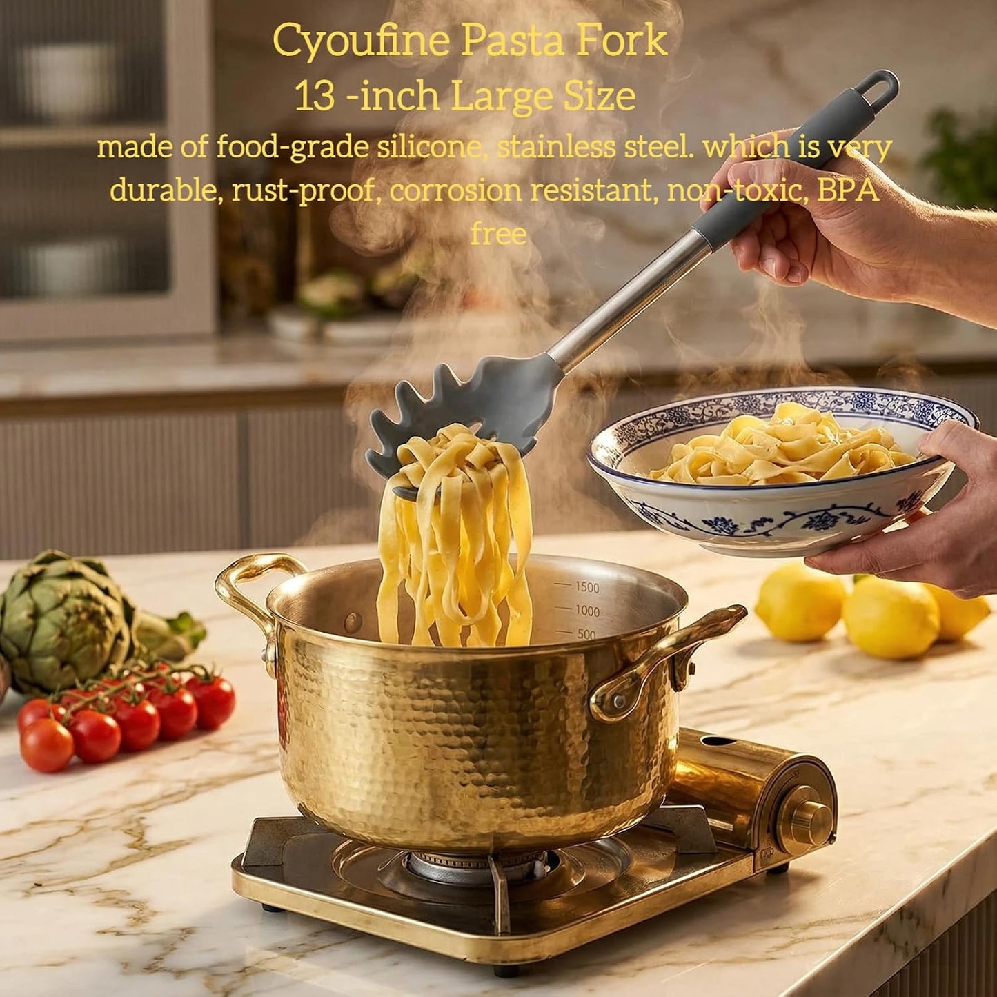 Tenedor silicona pasta 13pulg pack 2 cucharas espagueti