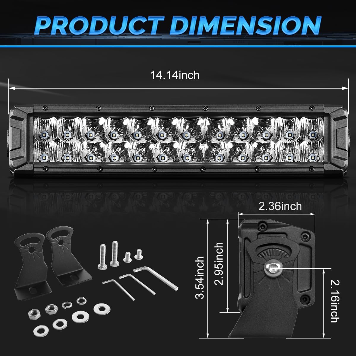 Barra luz LED 14" 120W doble fila para camión SUV ATV