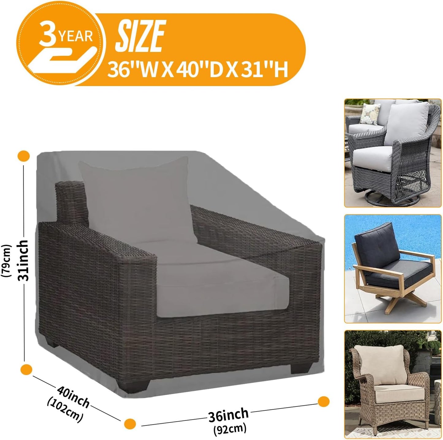 Fundas impermeables sillas patio 2 pzas 36x40" anti UV