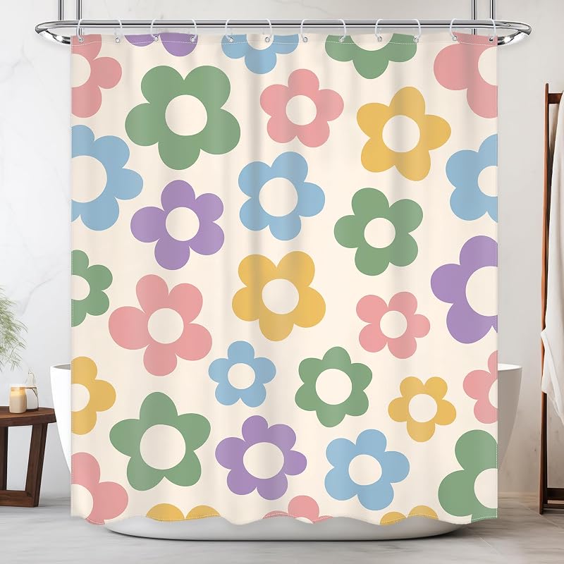 Cortina ducha retro floral estilo danés 72x72pulg