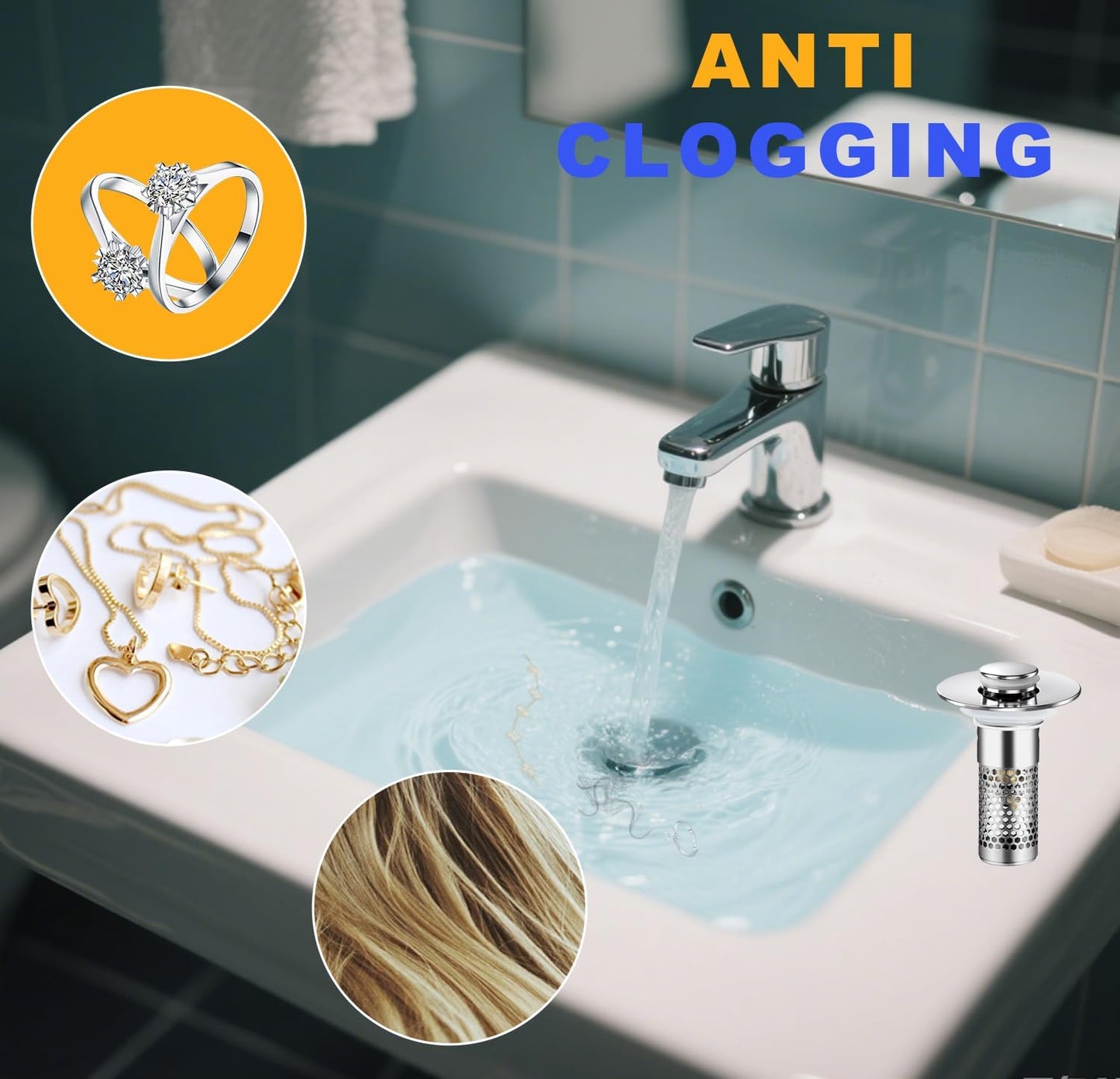 Tapón drenaje baño colador universal 1.1-1.29pulg filtro acero inox