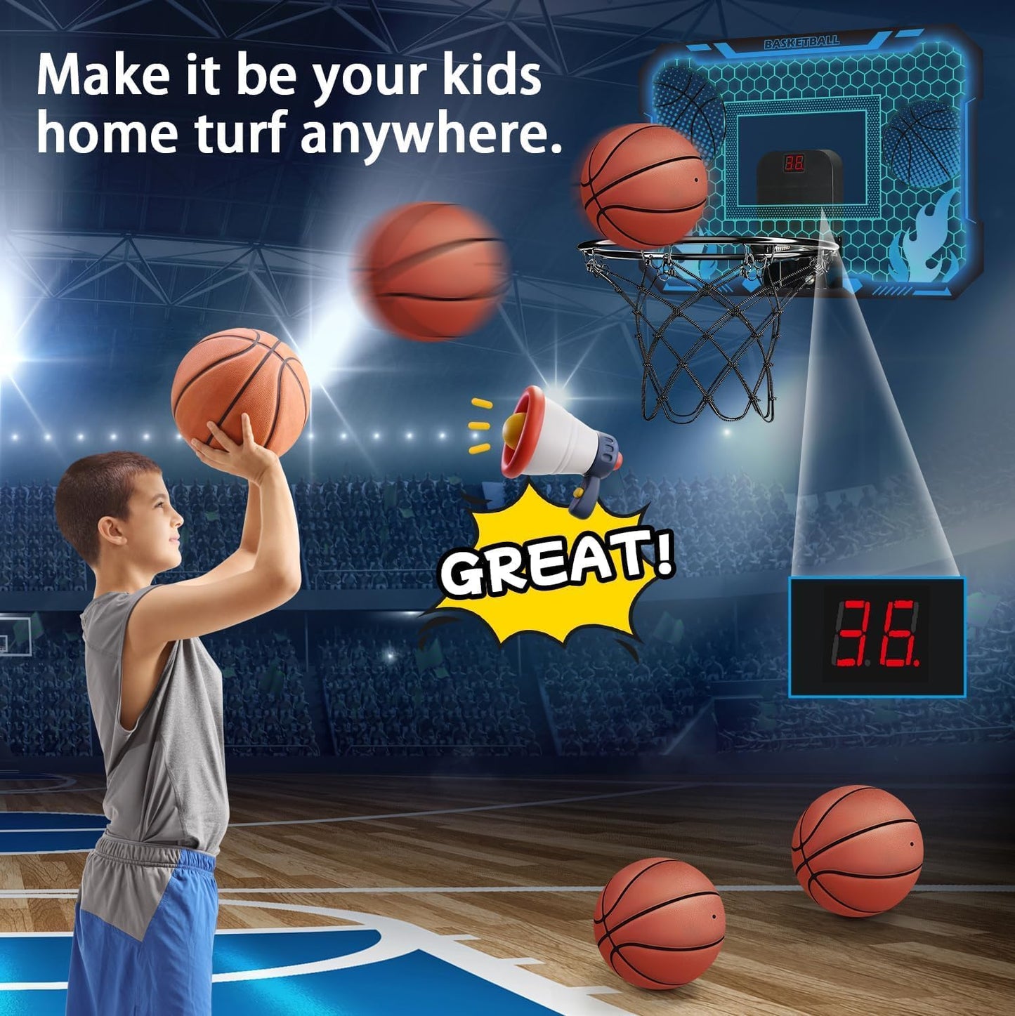 Aro baloncesto niños con luces LED control remoto