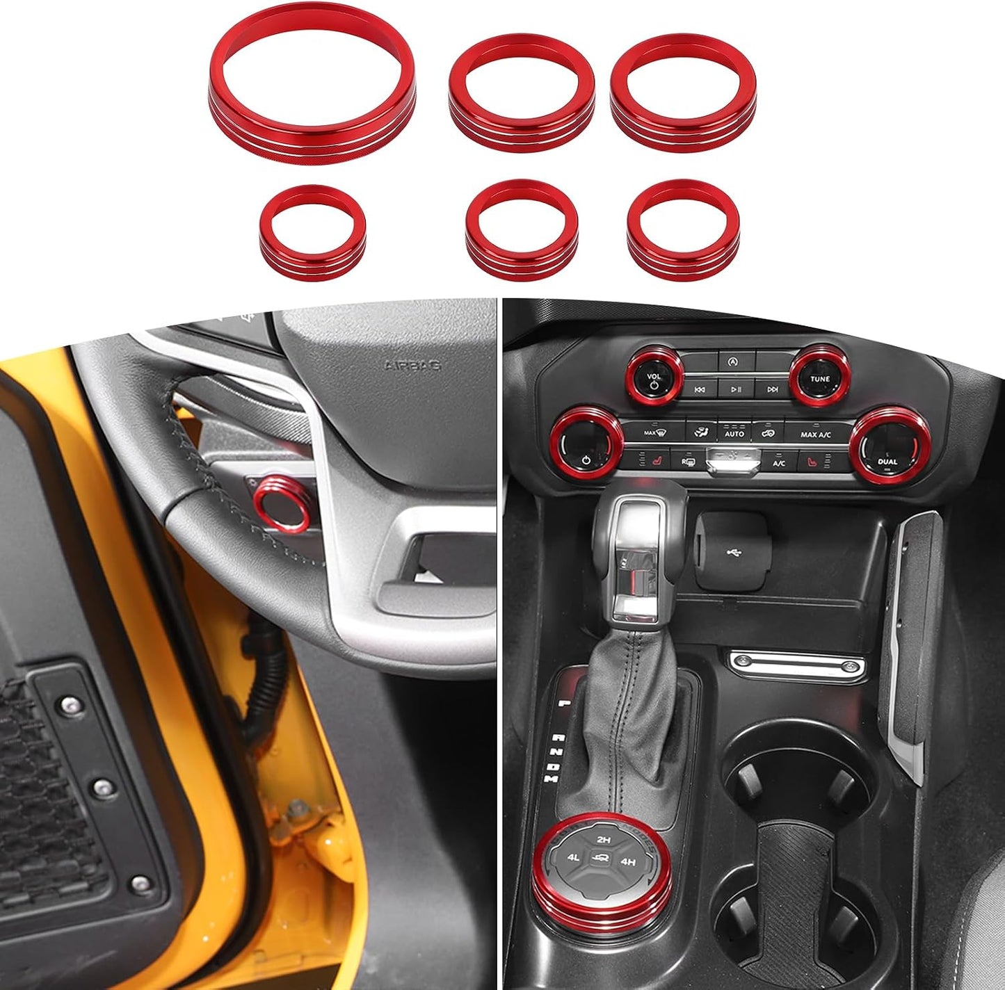 Cubiertas perilla radio faros Ford Bronco 6pcs rojas
