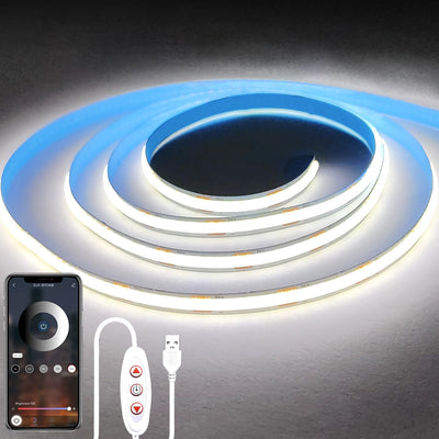 Tira LED COB USB 5V 3.3pies ancho 0.315pulg blanca fría regulable